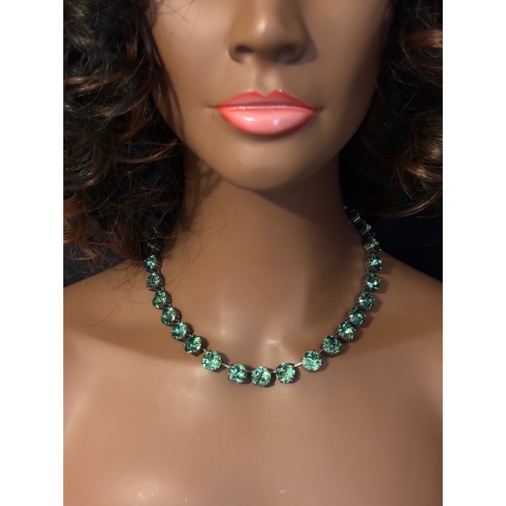 Sabika Green Crystal Riviere Necklace Gunmetal Adjustable 15-18 Inch - Picture 6 of 11